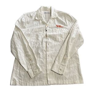 NWT Zara Men‎ Cotton Long Sleeve Camp DINNER ON SATURN Dress Shirt Medium White